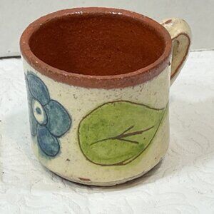 VTG Pottery Art Mini Floral Mug Cup w/Handle Handmade Portugal 2"